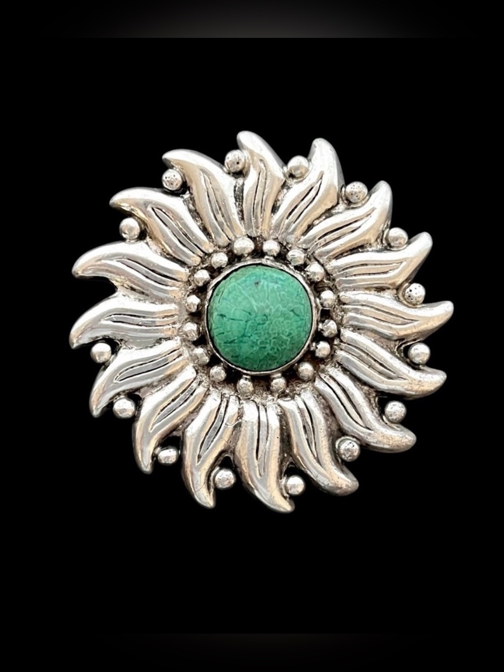 Hector Aguilar RARE vintage 940 sterling silver and malachite sun brooch